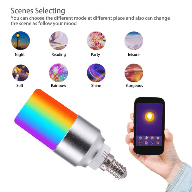 E14 6W APP Smart Voice Remote Control WiFi LED Cylindrical Light Bulb, Work With Alexa & Google Assistant, AC85-265V, Dimming and Color Changing LED Light Bulb